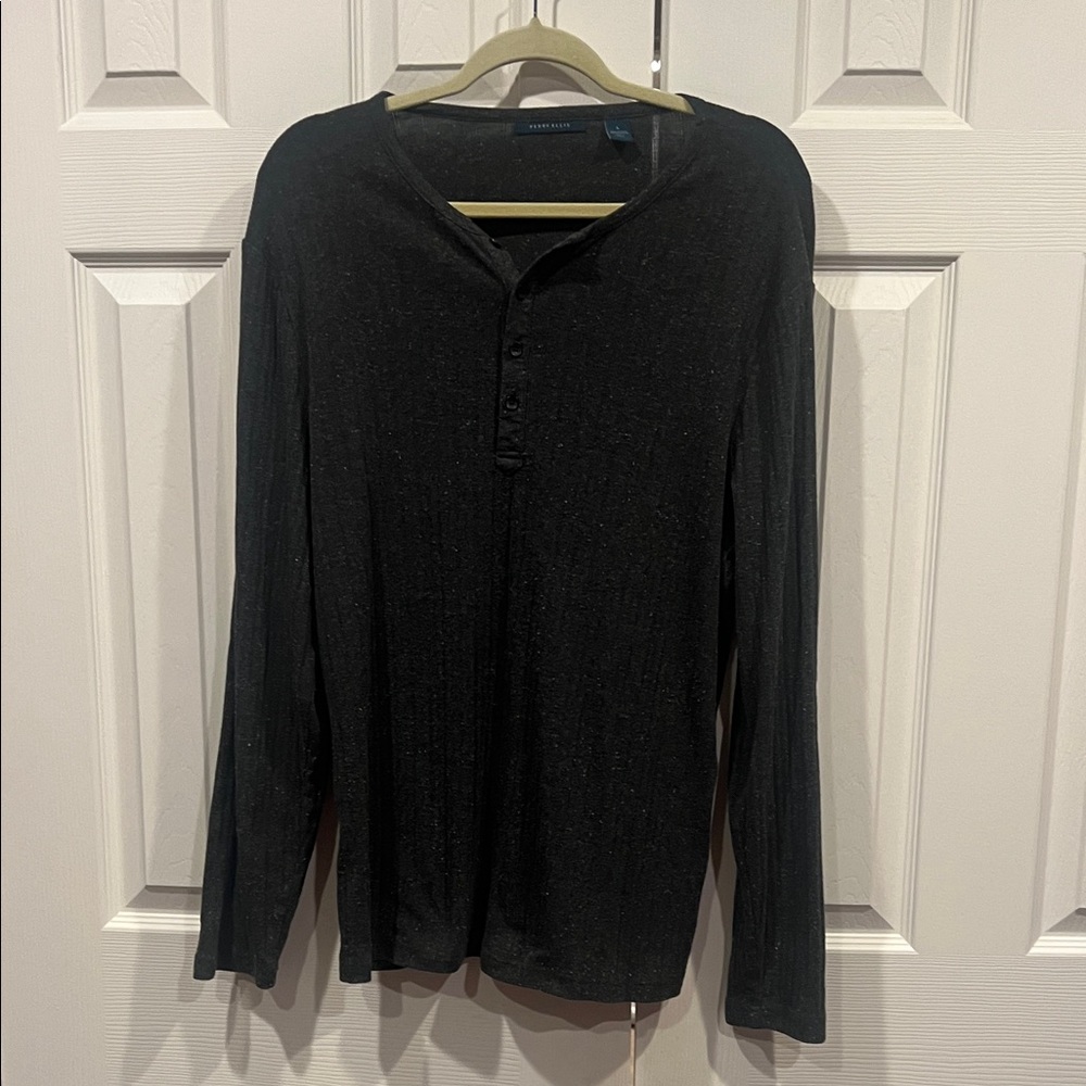 Perry Ellis Black Long Sleeve Henley